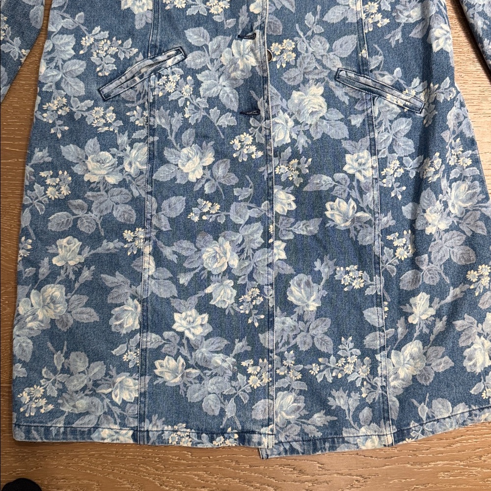 Vintage Floral Denim Longline Blazer Jacket Cottagecore 90s size L - Picture 4 of 5